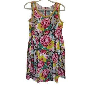 Ivy Jane Uncle Frank Floral Sleeveless Dress Fitted Bodice Full Skirt - XS